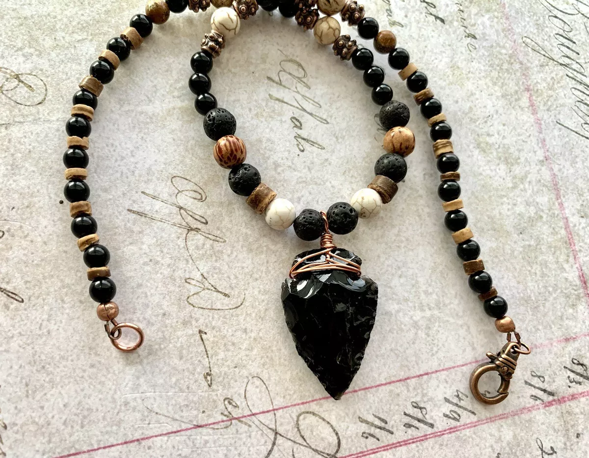 Black Obsidian Arrowhead Necklace Handcrafted Wire Wrapped 