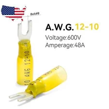 (50 PCS) 12-10 AWG #8 HEAT SHRINK FORK SPADE TERMINAL ELECTRICAL CONNECTOR