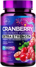 Cranberry Extract Pills 25000mg + Vitamin C Extra Strength Urinary Tract Support