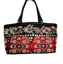 ISABELLA FIORE ON THE DOT SMALL CENTER ZIP MOP BUTTONS,BEADED,FLORAL HANDBAG 385