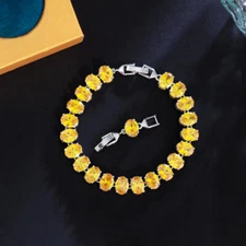 CZ Oval Tennis Chain Link Bracelet Silver Plated Yellow Amerian Crystal Jewelry