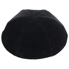 23 cm Black Shiny Velvet 6 Panels Kippah Hard Wearing lining Without Bottom Rim