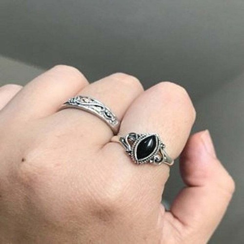925 Sterling Silver Marquise Shape Black Onyx Handmade Ring All Size KGJ-R-1015 - Picture 2 of 3