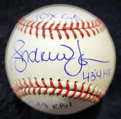 ANDRUW JONES 10 X GG 434 HR 1289 RBI INSCR SIGNED AUTO STAT BASEBALL HOF JSA COA