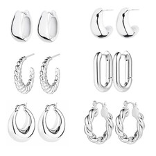 6 Pairs 14K Gold Plated Hoop Earrings for Women Lightweight Chunky Hoop Earri...