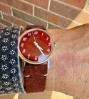 Running Vintage 1974 Men's Sharp Red Dial Timex Wind Up Watch Sold As Is