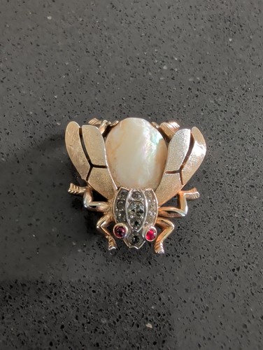Vintage Trifari Alfred Philippe Faux Pearl Jelly Belly Bee Bug Insect Brooch Q96 - Afbeelding 4 van 7