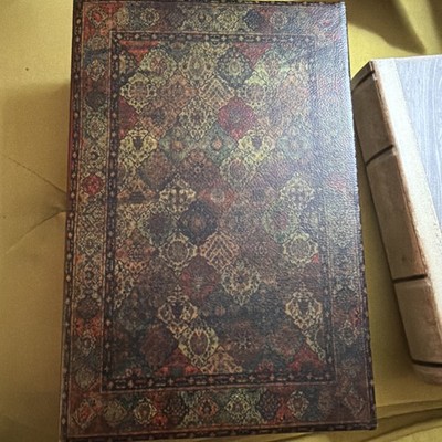 Book Box Decorative Storage 10. X 8 Brown Gold Faux Leather Vintage Style