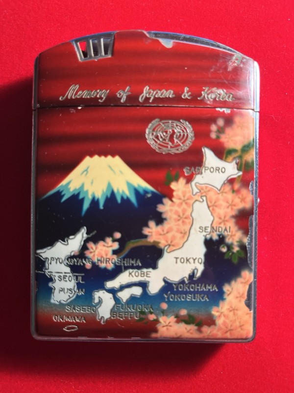Vintage 1950 Cigarette Case With Lighter “ Memory Of Japan and Korea”