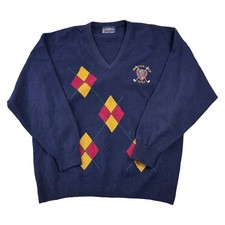 The Sweater Shop Wool Knit Jumper Golf Vintage 90s Blue Sweater Mens XL