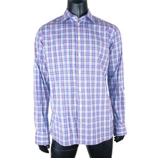 Eton Slim Fit Mens Shirt XL 43 17 Blue White Red Check Cotton Dress Business