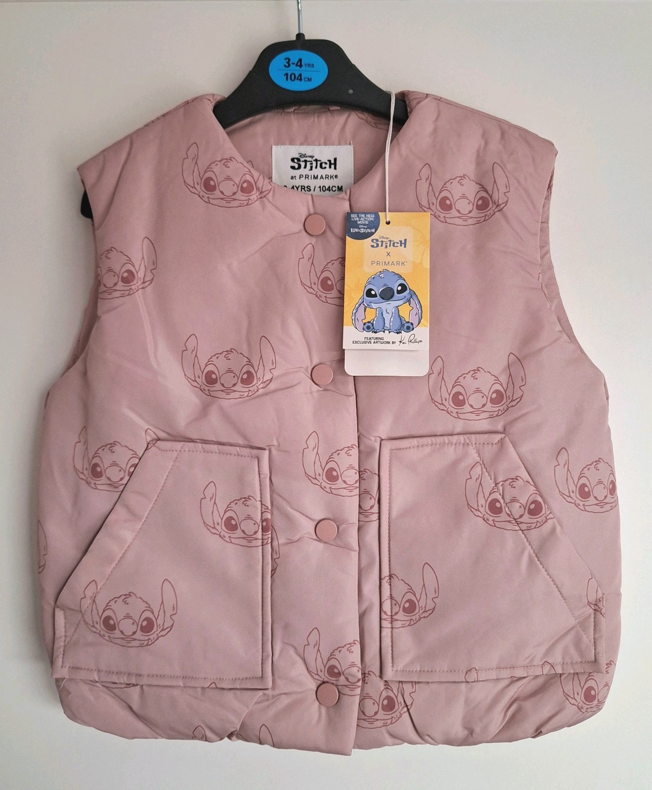 Primark Stitch Girls Pink Gilet Age 3-4 Years New with Tags