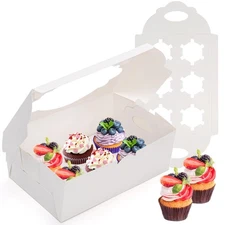 30 Pack Cupcake Boxes, 10.2x6.9x4 Inch 6 Count White Cupcake Containers with ...