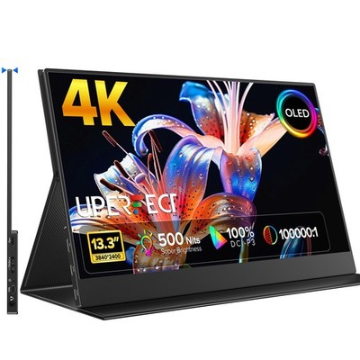 13.3'' OLED Portable Monitor 3840 * 2160 Ultra HD Second Display 100000:1 Display