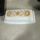 Vintage Pyrex USA Gold Floral Butterfly Butter Dish/Twinkie Dish