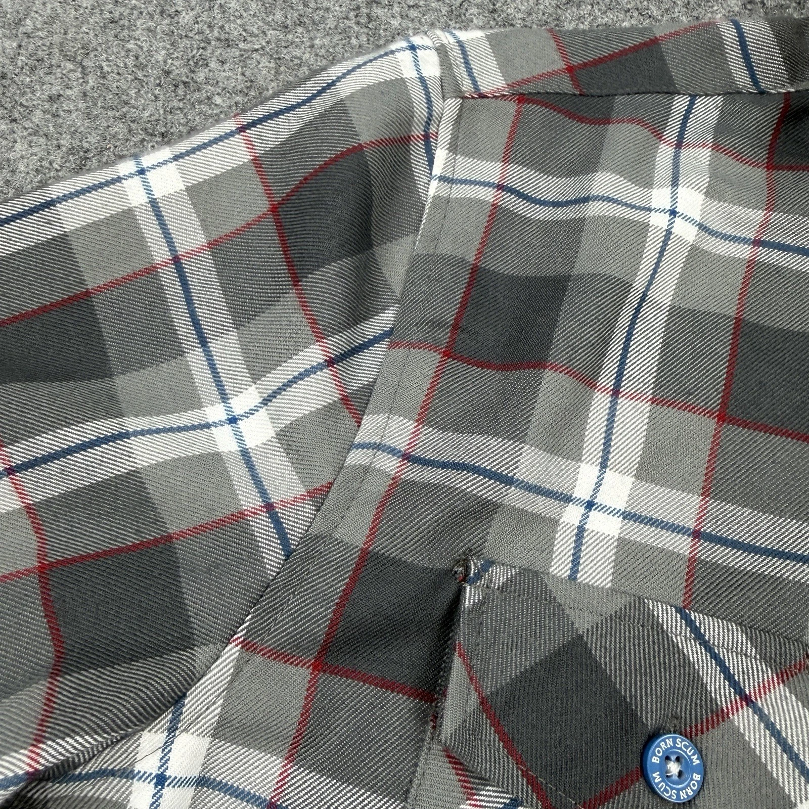 Born Scum Count Me Out Flannel Shirt Mens Small Gray Plaid Long Sleeve - product detail image 7