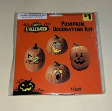Happy Halloween- Foam- Pumpkin Decorating Kit- 4 Count Pack- NEW 