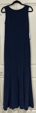 NWT Adrianna Papell Metallic Cowl Back Evening Gown  NAVY SZ 6