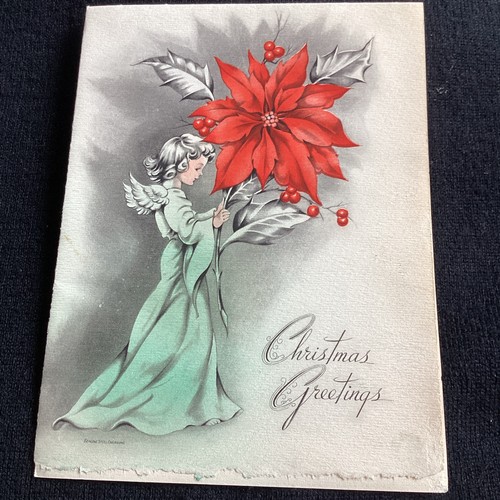 RARE vintage Christmas greeting card Art Nouveau, Angel, Steel Engraved