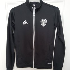 Adidas Leeds United Full Zip Black Tracksuit Top - Unisex Adult XSmall  PTP  17"