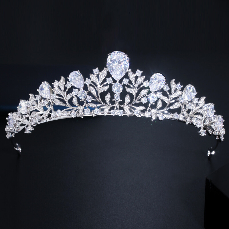 Women Stunning Silver Plated Leaf Branch Cubic Zirconia  display picture 3