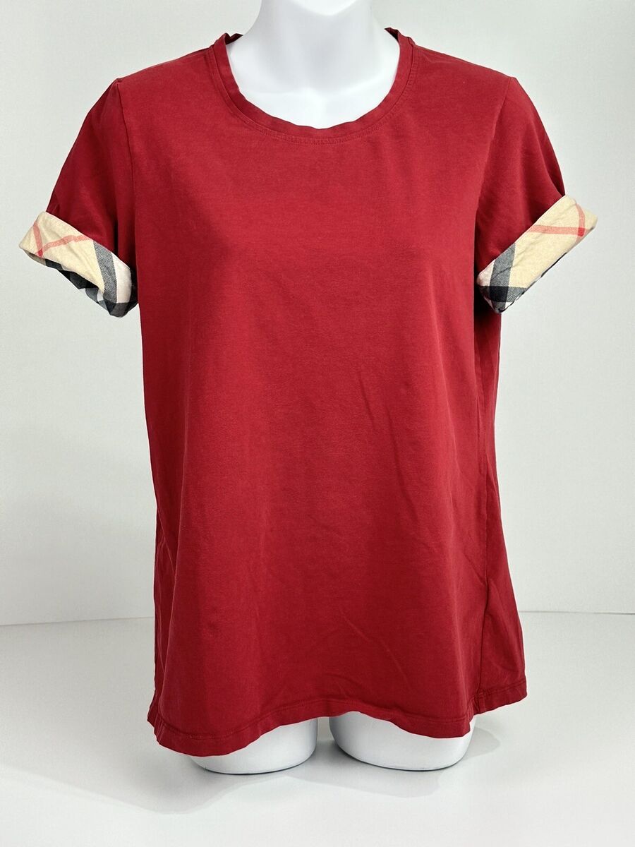 Burberry London T-shirt Women Check Sleeve Cuffs Crew Neck Burberry London T-shirt Women Check Sleeve Cuffs Crew Neck