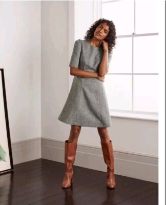 Boden Eve Britisch Tweed Kleid Grau Größe UK 6 Brandneu Probe D44