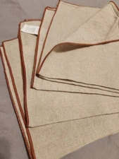 Ballard Designs Set of 4 Linen Napkins with Terracotta Trim Handmade New Tags