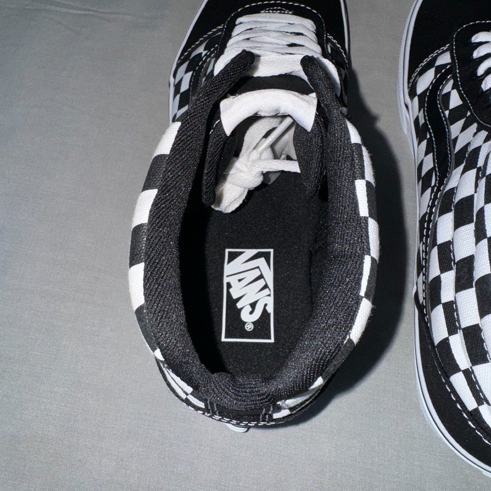 Vans Ward Hi Top Checkerboard Trainers Size UK 10 Black White Sneakers