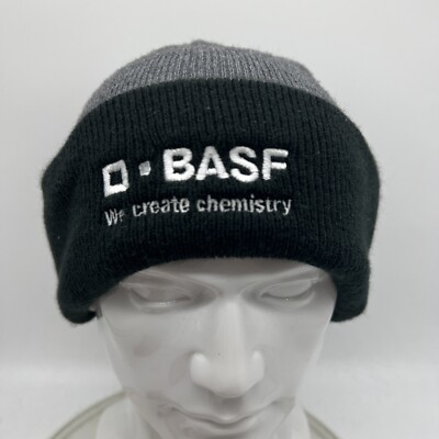 D BASF We Create Chemistry Adult Hat Beanie Cap Gray Black Port & Company
