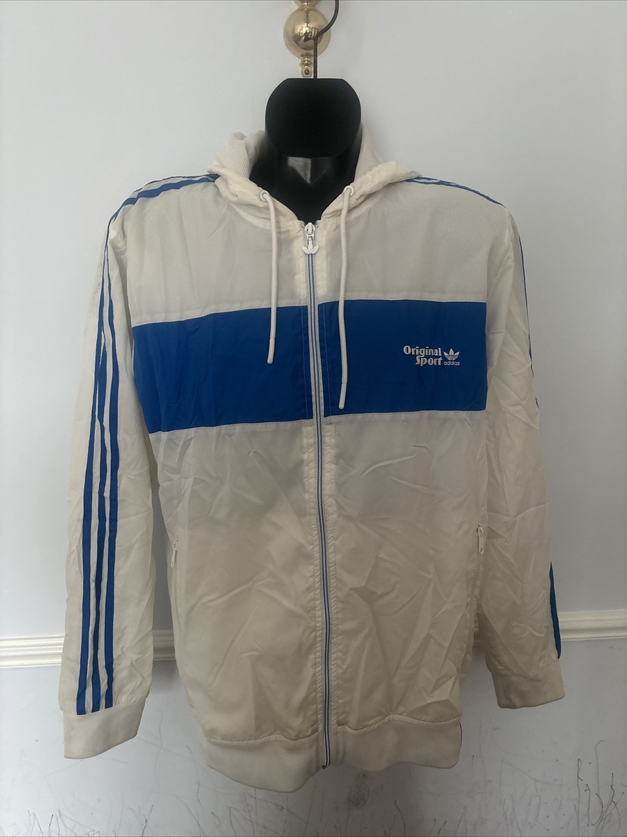 Adidas Original Sport men's track Windbreaker jacket in blue/white Large L