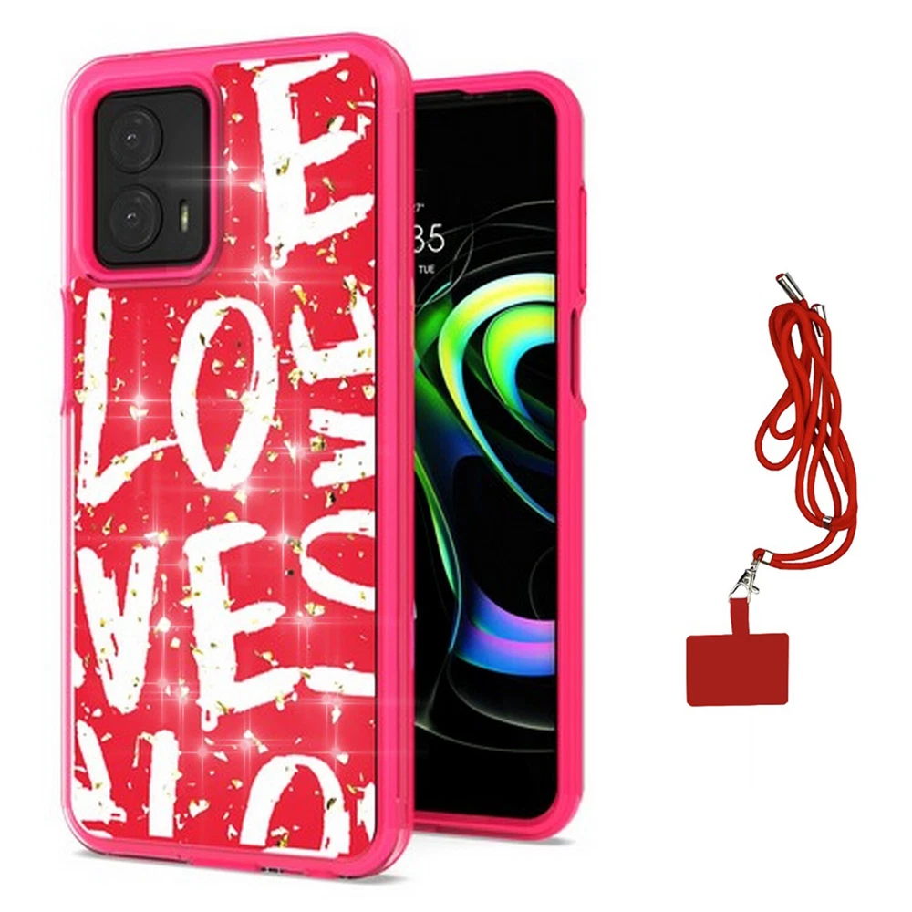 Phone Case for Motorola Moto G 5G 2023 Hybrid Glitter + Lanyard CrossBody Straps