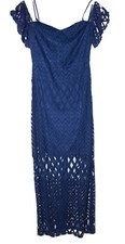 Guess Los Angeles Navy Blue Diamond Cut Design Cold Shoulder Long Dress Size S
