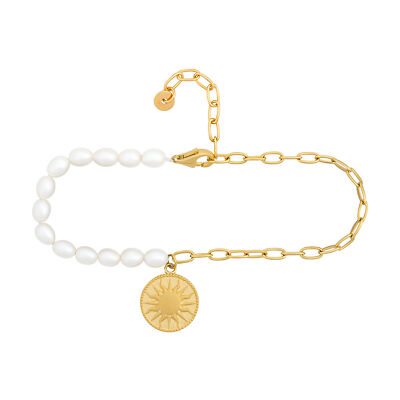 cai Armband 925 Silber Perlen Münze vergoldet Sonne Mond