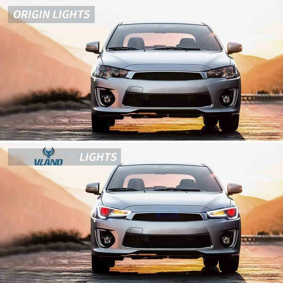 VLAND Pair LED Headlights For Mitsubishi Lancer / EVO X 2008-2017 w/ Demon Eyes - Image 2 of 4