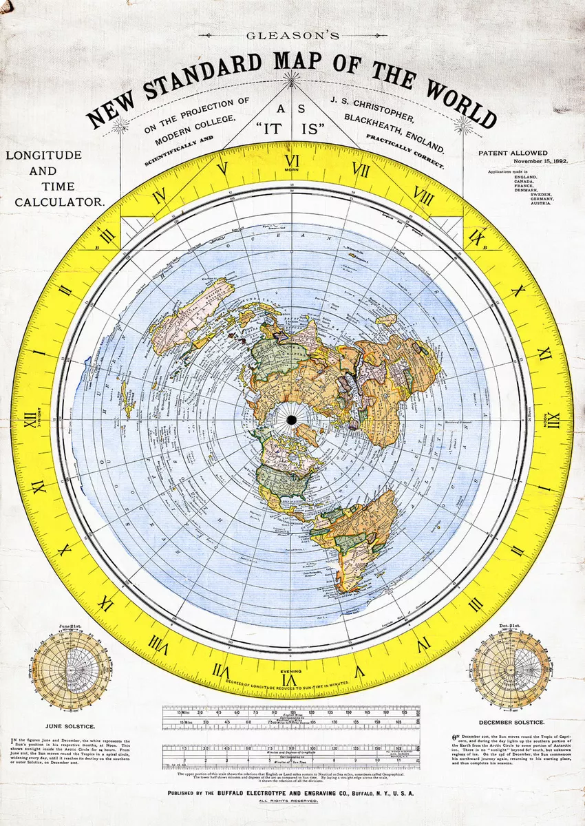 1892 Flat Earth Map Alexander Gleason's New Standard Map of the