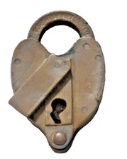 Antique Old Brass Metal Corbin Cabinet Lock Co Heart Shaped Padlock No Key 