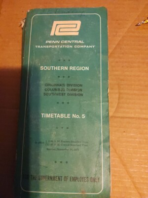 Vintage Penn Central Timetable No. 5 Western Region Government Employees 1972