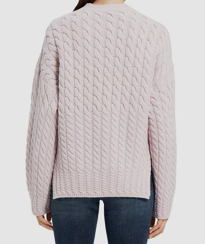 $495 Theory Women's Pink Wool/Cashmere Crewneck Cable Knit Pullover Sweater Sz L - Picture 2 of 3