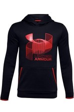 Under Armour Pullover Logo Fleece Hoodie Sweatshirt Black/Red Boys Size XS