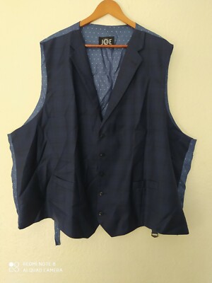60R Blue on Black Tartan prince of Wales Vest Waistcoat belt Check Plaid Wool