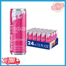(24 Pack) Red Bull Summer Edition White Peach Energy Drink with Vitamins, 12 Oz