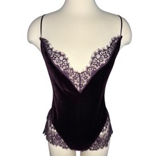 Dreamgirl Dark Purple Velvet Teddy Bodysuit Eyelash Lace Lingerie Size Small