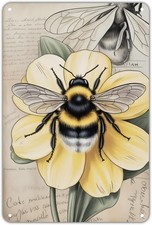 Bumble Bee on Flower Honeybee Tin Metal Signs Home D cor 8x12