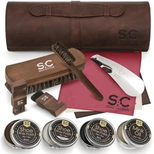 Leather Shoe Shine Kit for Men - 13 PCS Shoe Polish Kit for Complete Leather ...