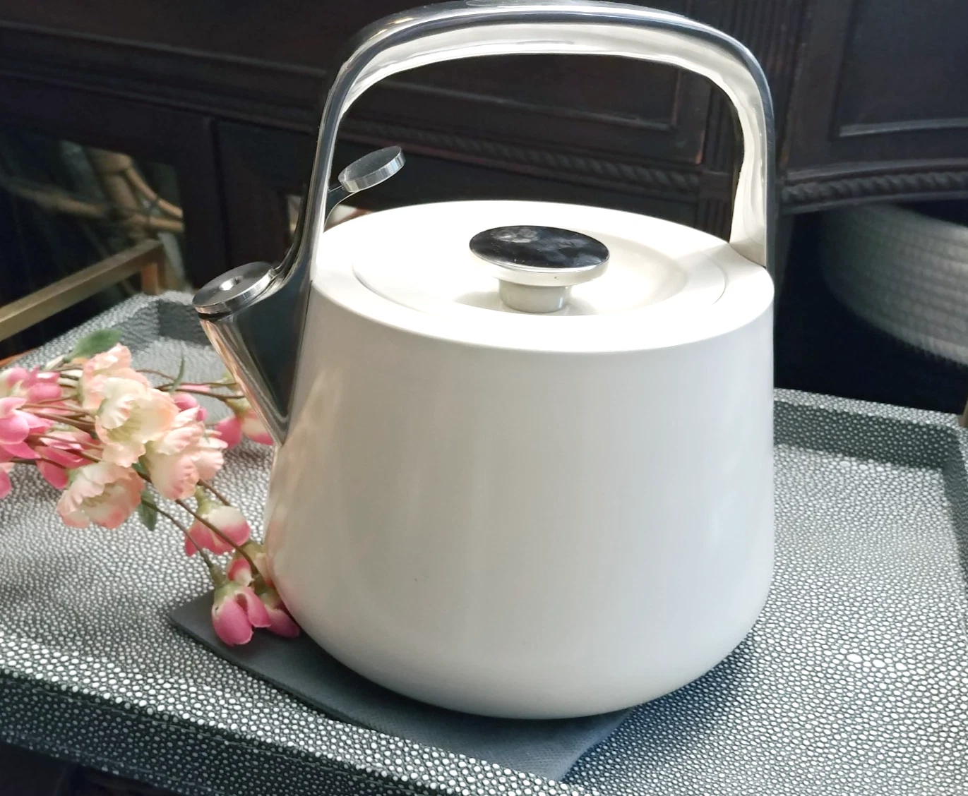 Caraway Whistling Stove Top Stainless Tea Kettle ~ Cream ~ New, Open Box