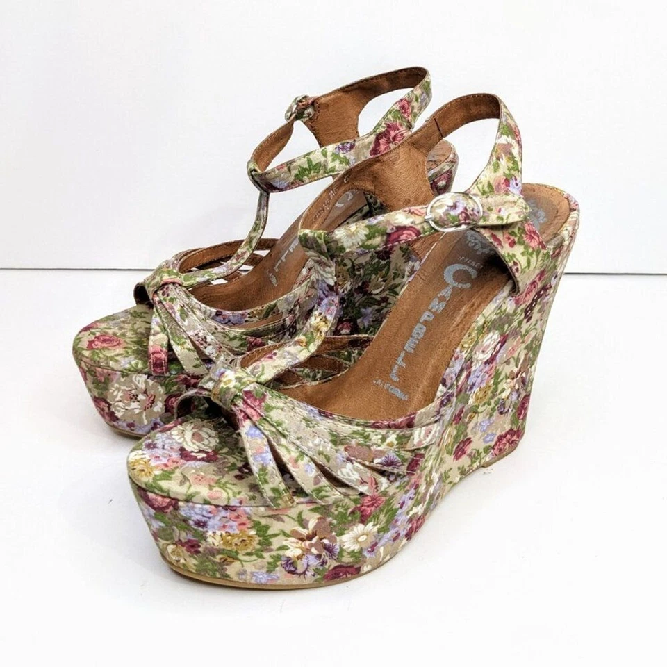 Jeffrey Campbell Swansong Floral Wedges Womens 6 Fabric Platform Strappy Sandals - Image 2 of 4