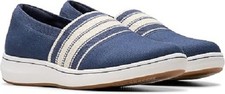 Clarks Breeze Sky Mist Slip on Flat Shoes Cloudstepper Navy Textile Womens 6.5 M