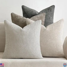 Pack of 4 18x18 Inch Soft Chenille Throw Pillow Covers for Home Decor