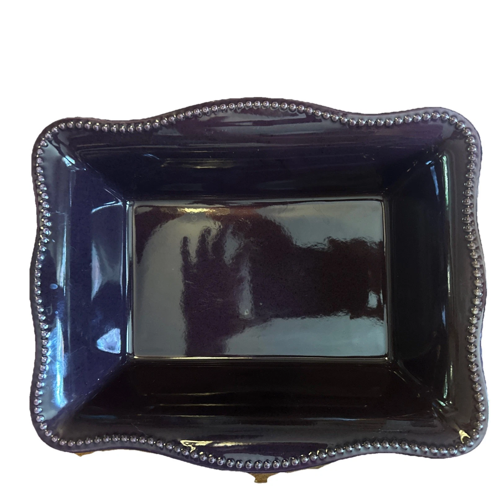 Purple Stoneware Baking Dish 10” X 8 X 3” Loaf Pan Baker Beaded Flared Edge Exc